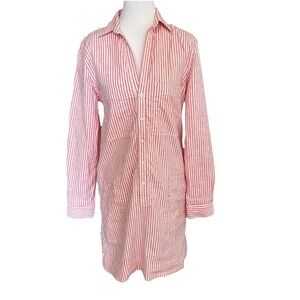 FRANK & EILEEN Women’s Ireland Red White Stripe Utility Dress XS Linen Coastal